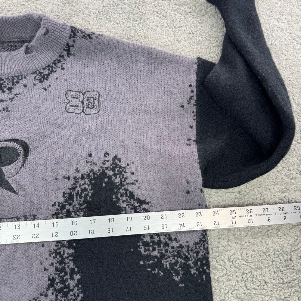 Andreil Distressed Knit Sweater Gray Black Streetwear Graphic Crewneck Large - Picture 3 of 8